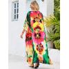 imageMoss Rose Kaftan Dresses for Women V Neck Summer Swimsuit Cover up Caftan Maxi Beach DressesD Fuchsia Yellow Flower