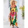 imageMoss Rose Kaftan Dresses for Women V Neck Summer Swimsuit Cover up Caftan Maxi Beach DressesD Fuchsia Yellow Flower