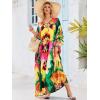 imageMoss Rose Kaftan Dresses for Women V Neck Summer Swimsuit Cover up Caftan Maxi Beach DressesD Fuchsia Yellow Flower