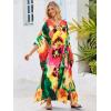imageMoss Rose Kaftan Dresses for Women V Neck Summer Swimsuit Cover up Caftan Maxi Beach DressesD Fuchsia Yellow Flower