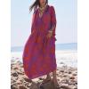 imageMoss Rose Kaftan Dresses for Women V Neck Summer Swimsuit Cover up Caftan Maxi Beach DressesD Magenta Orange Floral