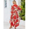 imageMoss Rose Kaftan Dresses for Women V Neck Summer Swimsuit Cover up Caftan Maxi Beach DressesD Red White Flower