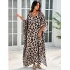 imageMoss Rose Kaftan Dresses for Women V Neck Summer Swimsuit Cover up Caftan Maxi Beach DressesE Leopard