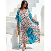 imageMoss Rose Kaftan Dresses for Women V Neck Summer Swimsuit Cover up Caftan Maxi Beach DressesE Leopard Lake Blue