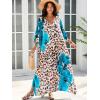 imageMoss Rose Kaftan Dresses for Women V Neck Summer Swimsuit Cover up Caftan Maxi Beach DressesE Leopard Lake Blue