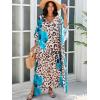 imageMoss Rose Kaftan Dresses for Women V Neck Summer Swimsuit Cover up Caftan Maxi Beach DressesE Leopard Lake Blue