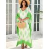 imageMoss Rose Women Caftan Dress V Neck Batwing Sleeve Floral Print Beach Swimsuit Coverup Moo Moos Loungewear Plus SizeA Green White