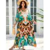 imageMoss Rose Women Caftan Dress V Neck Batwing Sleeve Floral Print Beach Swimsuit Coverup Moo Moos Loungewear Plus SizeA Leopard Abstract