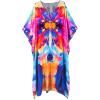 imageMoss Rose Women Caftan Dress V Neck Batwing Sleeve Floral Print Beach Swimsuit Coverup Moo Moos Loungewear Plus SizeA Multicolor Abstract 1