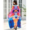 imageMoss Rose Women Caftan Dress V Neck Batwing Sleeve Floral Print Beach Swimsuit Coverup Moo Moos Loungewear Plus SizeA Multicolor Abstract 1