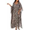 imageMoss Rose Kaftan Dresses for Women V Neck Summer Swimsuit Cover up Caftan Maxi Beach DressesE Leopard