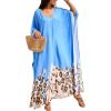 imageMoss Rose Kaftan Dresses for Women V Neck Summer Swimsuit Cover up Caftan Maxi Beach DressesE Leopard Royal Blue