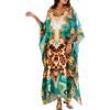 imageMoss Rose Women Caftan Dress V Neck Batwing Sleeve Floral Print Beach Swimsuit Coverup Moo Moos Loungewear Plus SizeA Leopard Abstract