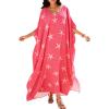 imageMoss Rose Women Caftan Dress V Neck Batwing Sleeve Floral Print Beach Swimsuit Coverup Moo Moos Loungewear Plus SizeA Pink Starfish