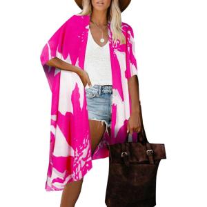 imageMoss Rose Women Summer Bikini Kimono Bathing Suit Cover Ups for SwimwearA Rose Red White