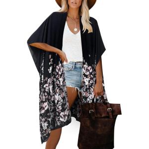 imageMoss Rose Women Summer Bikini Kimono Bathing Suit Cover Ups for SwimwearB Floral Black