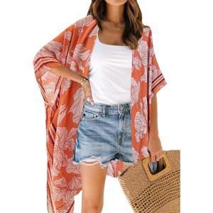 imageMoss Rose Women Summer Bikini Kimono Bathing Suit Cover Ups for SwimwearB Orange Burgundy