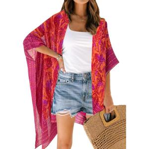 imageMoss Rose Women Summer Bikini Kimono Bathing Suit Cover Ups for SwimwearB Orange Purple