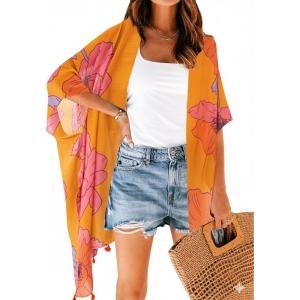 imageMoss Rose Women Summer Bikini Kimono Bathing Suit Cover Ups for SwimwearD Yellow Orange