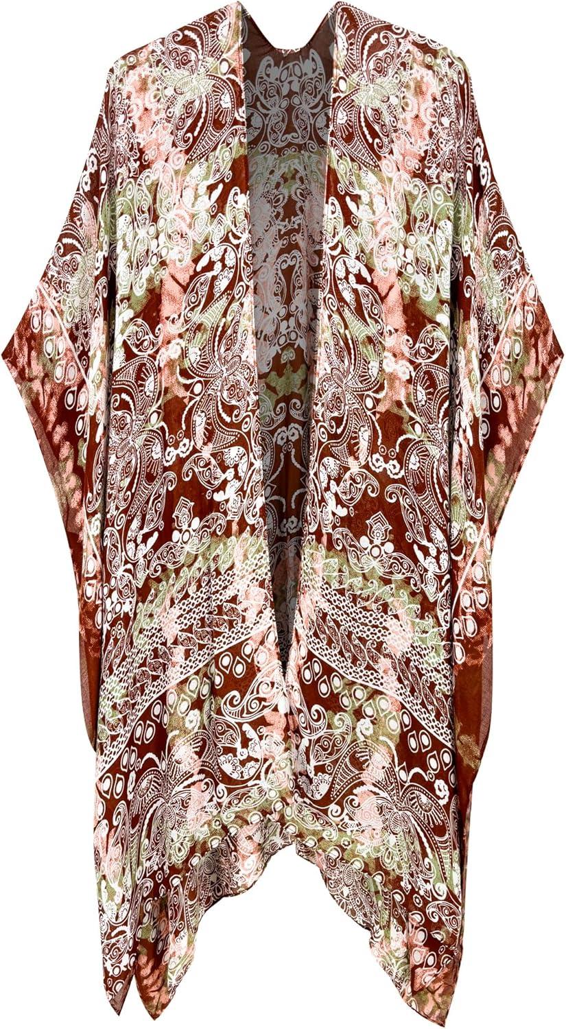 imageMoss Rose Womens Beach Cover up Swimsuit Kimono with Bohemian Floral Print Loose Casual Resort WearD Multicolor Print