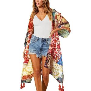 imageMoss Rose Womens Beach Cover up Swimsuit Kimono with Bohemian Floral Print Loose Casual Resort WearD Bohemian Rhapsody