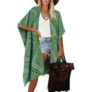 imageMoss Rose Womens Beach Cover up Swimsuit Kimono with Bohemian Floral Print Loose Casual Resort WearE Floral Army Green