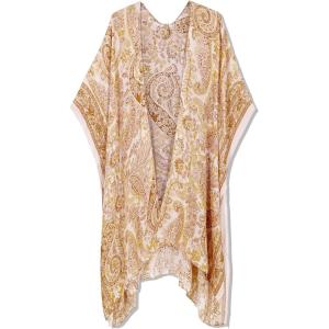 imageMoss Rose Womens Beach Cover up Swimsuit Kimono with Bohemian Floral Print Loose Casual Resort WearF Yellow Embroidery