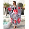 image:imageMoss Rose Caftan Coverup Dresses for Women V Neck Summer Swimsuit Kaftan Plus Size Maxi Beach Vacation ClothesA Black White Abstract