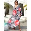 image:imageMoss Rose Caftan Coverup Dresses for Women V Neck Summer Swimsuit Kaftan Plus Size Maxi Beach Vacation ClothesA Black White Abstract