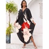 image:imageMoss Rose Caftan Coverup Dresses for Women V Neck Summer Swimsuit Kaftan Plus Size Maxi Beach Vacation ClothesA Black White Red Floral
