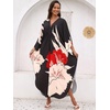 image:imageMoss Rose Caftan Coverup Dresses for Women V Neck Summer Swimsuit Kaftan Plus Size Maxi Beach Vacation ClothesA Black White Red Floral