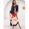 image:imageMoss Rose Caftan Coverup Dresses for Women V Neck Summer Swimsuit Kaftan Plus Size Maxi Beach Vacation ClothesA Black White Red Floral