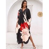 image:imageMoss Rose Caftan Coverup Dresses for Women V Neck Summer Swimsuit Kaftan Plus Size Maxi Beach Vacation ClothesA Black White Red Floral