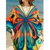 image:imageMoss Rose Caftan Coverup Dresses for Women V Neck Summer Swimsuit Kaftan Plus Size Maxi Beach Vacation ClothesB Colorful Butterfly 3