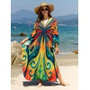 image:imageMoss Rose Caftan Coverup Dresses for Women V Neck Summer Swimsuit Kaftan Plus Size Maxi Beach Vacation ClothesB Colorful Butterfly 3