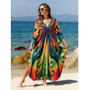 image:imageMoss Rose Caftan Coverup Dresses for Women V Neck Summer Swimsuit Kaftan Plus Size Maxi Beach Vacation ClothesB Colorful Butterfly 3