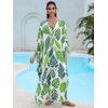 image:imageMoss Rose Caftan Coverup Dresses for Women V Neck Summer Swimsuit Kaftan Plus Size Maxi Beach Vacation ClothesB Green Leaves