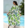 image:imageMoss Rose Caftan Coverup Dresses for Women V Neck Summer Swimsuit Kaftan Plus Size Maxi Beach Vacation ClothesB Green Leaves