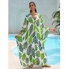 image:imageMoss Rose Caftan Coverup Dresses for Women V Neck Summer Swimsuit Kaftan Plus Size Maxi Beach Vacation ClothesB Green Leaves