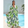 image:imageMoss Rose Caftan Coverup Dresses for Women V Neck Summer Swimsuit Kaftan Plus Size Maxi Beach Vacation ClothesB Green Leaves
