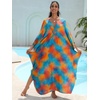 image:imageMoss Rose Caftan Coverup Dresses for Women V Neck Summer Swimsuit Kaftan Plus Size Maxi Beach Vacation ClothesD Acid Blue Orange