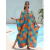 image:imageMoss Rose Caftan Coverup Dresses for Women V Neck Summer Swimsuit Kaftan Plus Size Maxi Beach Vacation ClothesD Acid Blue Orange