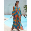 image:imageMoss Rose Caftan Coverup Dresses for Women V Neck Summer Swimsuit Kaftan Plus Size Maxi Beach Vacation ClothesD Acid Blue Orange