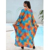 image:imageMoss Rose Caftan Coverup Dresses for Women V Neck Summer Swimsuit Kaftan Plus Size Maxi Beach Vacation ClothesD Acid Blue Orange