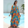 image:imageMoss Rose Caftan Coverup Dresses for Women V Neck Summer Swimsuit Kaftan Plus Size Maxi Beach Vacation ClothesD Acid Blue Orange