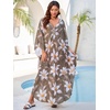 image:imageMoss Rose Caftan Coverup Dresses for Women V Neck Summer Swimsuit Kaftan Plus Size Maxi Beach Vacation ClothesD Olive Floral
