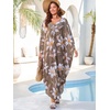image:imageMoss Rose Caftan Coverup Dresses for Women V Neck Summer Swimsuit Kaftan Plus Size Maxi Beach Vacation ClothesD Olive Floral