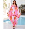 image:imageMoss Rose Caftan Coverup Dresses for Women V Neck Summer Swimsuit Kaftan Plus Size Maxi Beach Vacation ClothesD Pink Orange Block