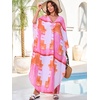image:imageMoss Rose Caftan Coverup Dresses for Women V Neck Summer Swimsuit Kaftan Plus Size Maxi Beach Vacation ClothesD Pink Orange Block