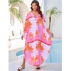 image:imageMoss Rose Caftan Coverup Dresses for Women V Neck Summer Swimsuit Kaftan Plus Size Maxi Beach Vacation ClothesD Pink Orange Block
